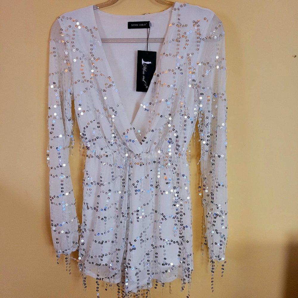 Miss Ord NWT white fancy sequin romper Size XS